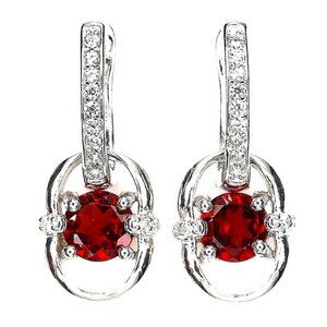 Genuine Mozambique Garnet 6mm‎ and Cz 925 Sterling Silver Earrings